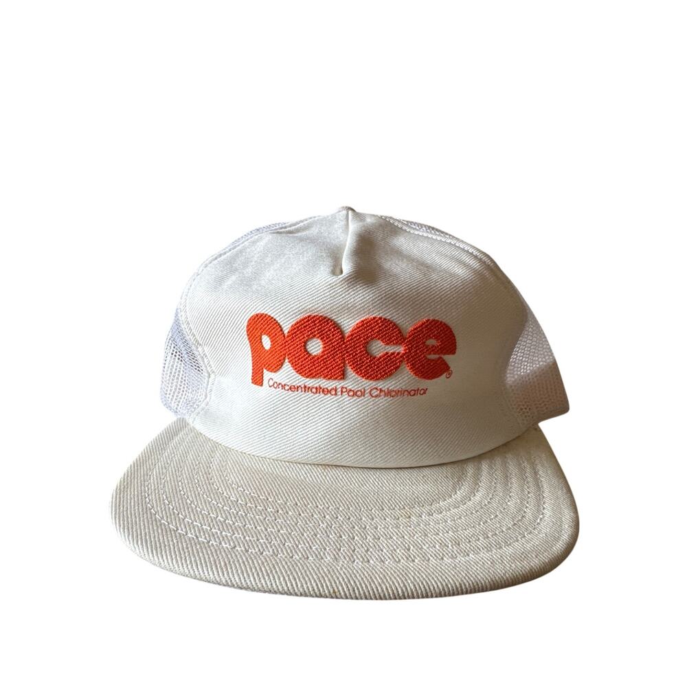 Vintage Pace White on White K-Promotions USA Made OSFA Snapback Trucker Hat